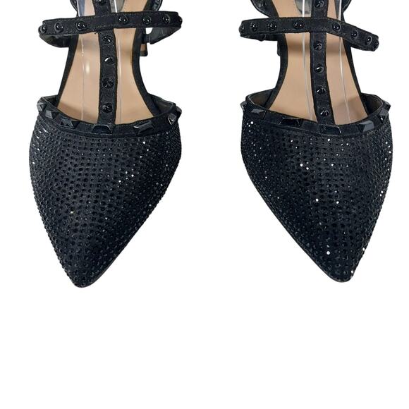 INC! DELICATE BLACK T-STRAP, POINTY TOE KITTEN HEELS, BLACK JEWELED! SZ 8M - Picture 5 of 10